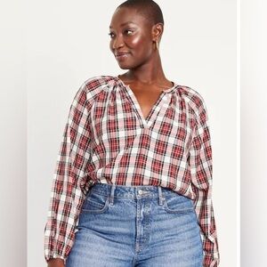 Ladies seersucker plaid shirt